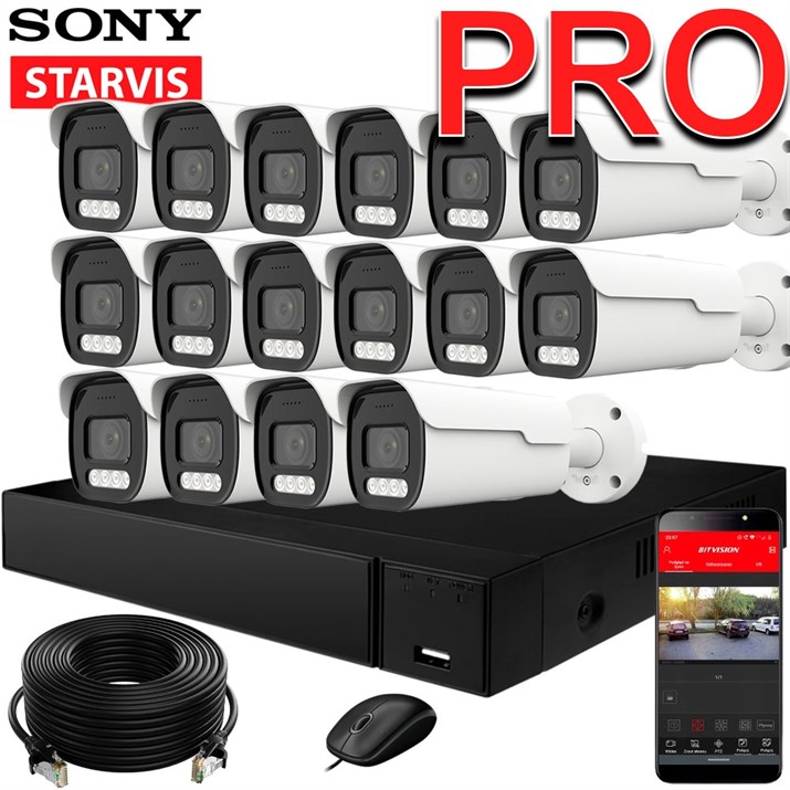 Продвинутый комплект IP-камер SONY 5 Мегапикселей ZoomPRO-серии с записью звука «Парковка PRO-16 IP 3K» - фото 12767