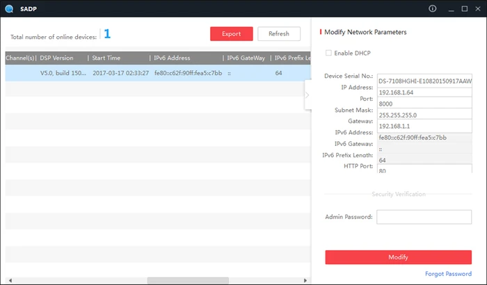 Утилита SADP для настройки оборудования HIKVISION SADP